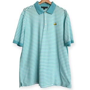 Masters Collection Pima Cotton Teal and White Striped Embroidered Polo Men's L